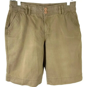 London & London Canvas Bermuda Mid Rise Jeans Shorts Straight Leg Size 10 Khaki
